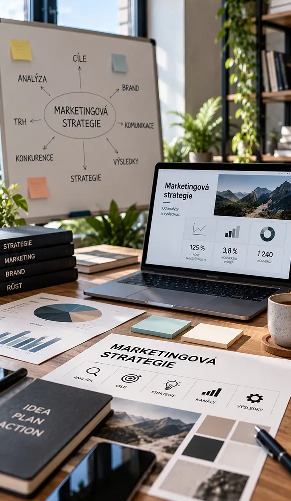 Marketingová strategie – plánování reklamních kampaní, analýza trhu a stanovení marketingových cílů.